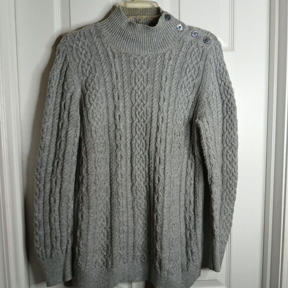 Talbots Grey Cable Knit Sweater Size Large - Picture 1 of 6